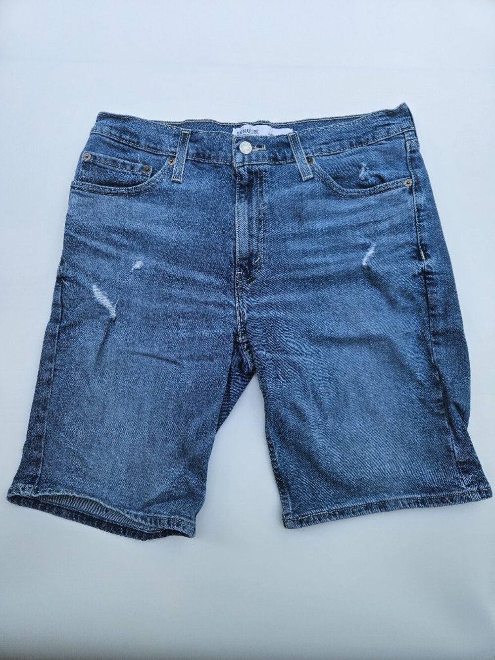 Levi Strauss Signature Men's Denim Shorts Distressed Stretch Size 32